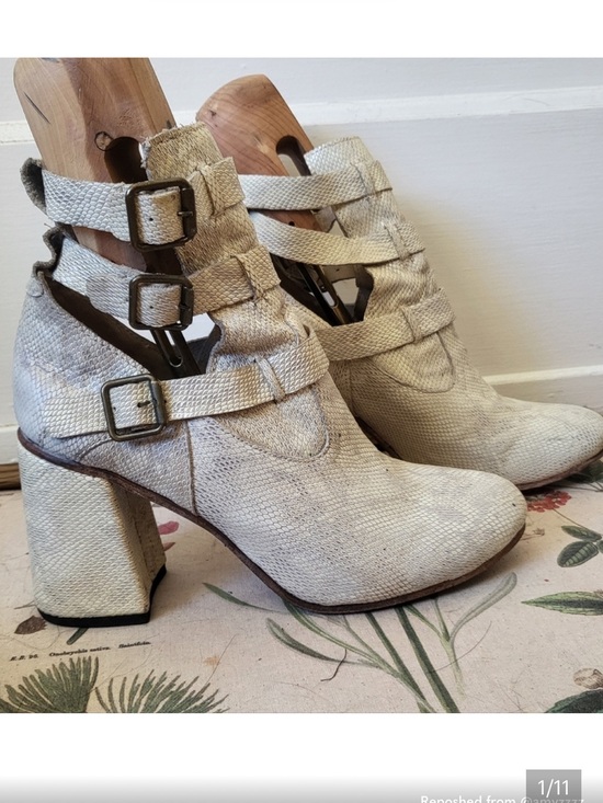 Freebird by Steven Shoes - Freebird by Steven Cream Reptile Snake print Leather Strappy Heeled Boots